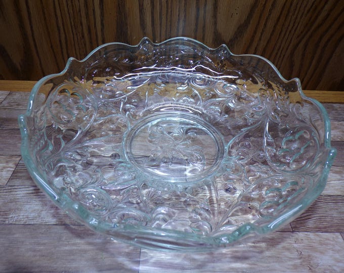 2508 Embossed Antique Floral Pattern Very Beautiful Vintage 10.5" Footed Bowl - Scalloped Rim - Great Condition