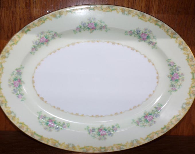 2507 Noritake Atesia Vintage Fine China 16" x 12" Oval Platter Beautiful Floral Pattern w/ Gold Rim Made in Japan - Great Condition
