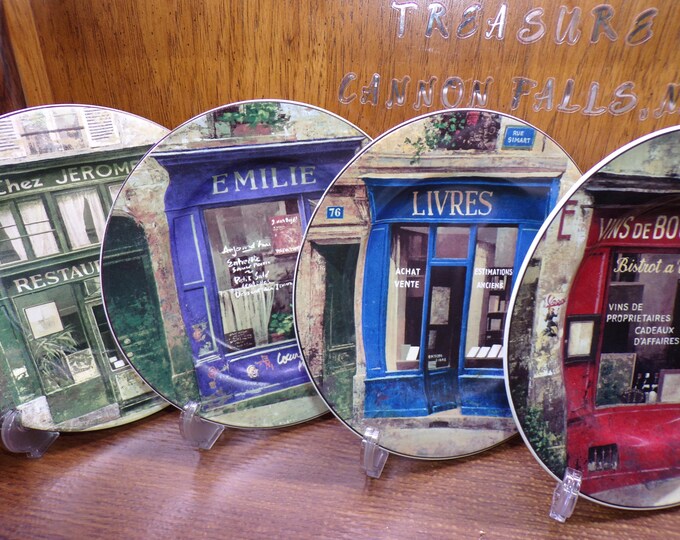 2506 Sakura Storefronts 8.25" Salad/ Snack/ Dessert Plates Vintage Set of 4 - Good Condition