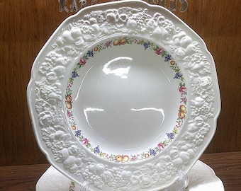 2501 Crown Ducal Florentine Garden 10.5" Textured Dinner Plates Set of 4 Made in England - Good Condition