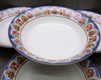 2609 Sakura Vintage Snow Angel Village 7.5" Bowls Set of 4