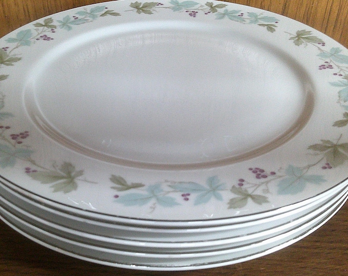 2411 MS Vintage Pattern #6701 Grapevine Leaves Fine China 10.25" Dinner Plates Set of 5 - Good Condition Some Wear on Silver Rim