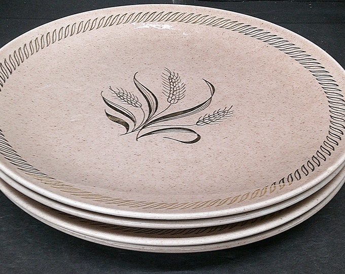 2402 Royal Wilton Warranted 22 kt Gold Gilded Wheat 10" Dinner Plates Vintage Set of 4- CHIP on 1 Rim (last pic) Otherwise Great Cond.