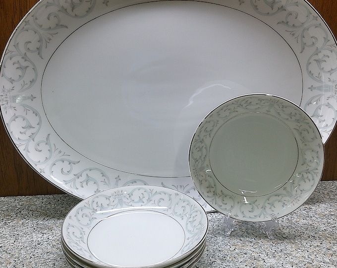 2406 Mikasa Jyoto Gramercy #8234 Fine China Dinnerware Blue Grey Floral - Great Condition Choose from List: