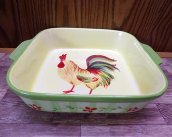 2511 Pfaltzgraff Daybreak Rooster Retired 9" Square Baker Casserole Pan - Great Condition
