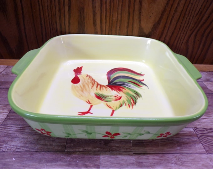 2511 Pfaltzgraff Daybreak Rooster Retired 9" Square Baker Casserole Pan - Great Condition