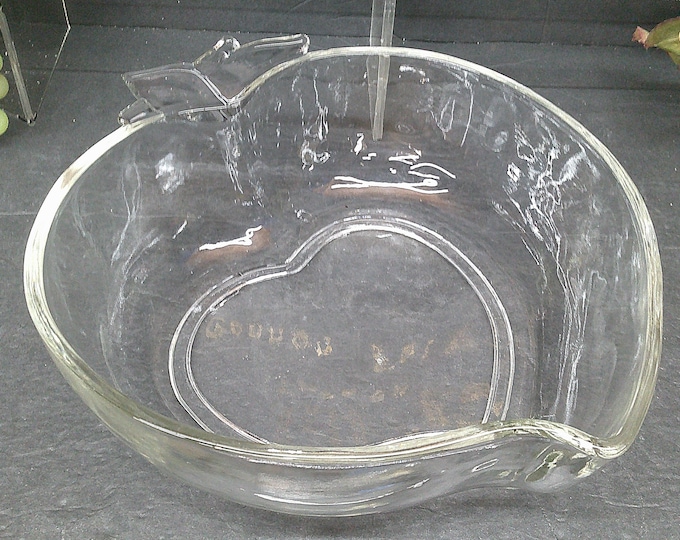 2402 Hazel Atlas Glass 10" Orchard Peach Clear Vintage Centerpiece / Serving Bowl w/ Stem - Good Condition No Chips or Cracks