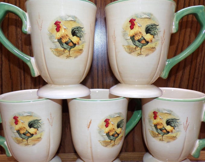2509 Gibson Royal Rooster Vintage Footed 4.5" 10 oz Coffee Mugs Set of 5 - Great Condition