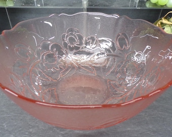 2308 Arcoroc Rosa Pink Rose Beautiful Rosaline Textured Tempered Glass 9.5" Vintage Bowl