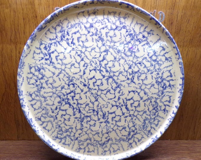 2506 RRP Pottery Co. Roseville Ohio 12 Inch Vintage Blue Sponge Pottery Stoneware Pizza Pan Pizza Stone - Great Condition