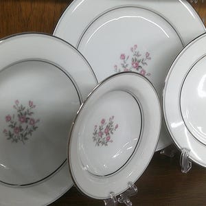 2411 Noritake Stanton #5407 Fine China Pink & Grey Floral w/ Platinum Rim Made in Japan - Great Condition Choose from List: