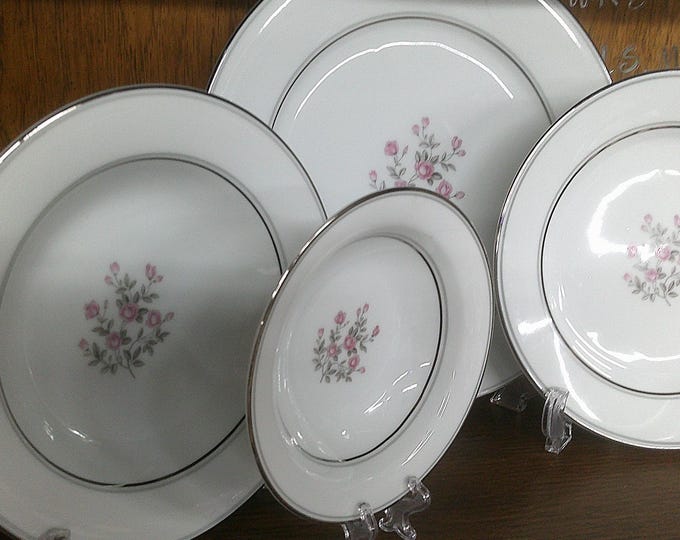 2411 Noritake Stanton #5407 Fine China Pink & Grey Floral w/ Platinum Rim Made in Japan - Great Condition Choose from List: