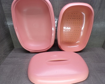 2602 Tupperware Vintage Microwave Steamer Oval Serving Bowl 3 Pc Dusty Rose Pink 1275-3 - Great Condition