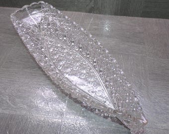 2605 Daisy & Button Clear Glass Vintage 14.75" Canoe Celery Dish