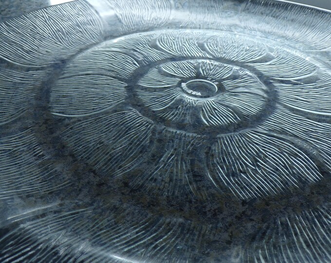 2206 KIG Glass Malaysia 12" Wide Vintage Serving Tray platter with Textured Embossed Glass - No Chips or Cracks