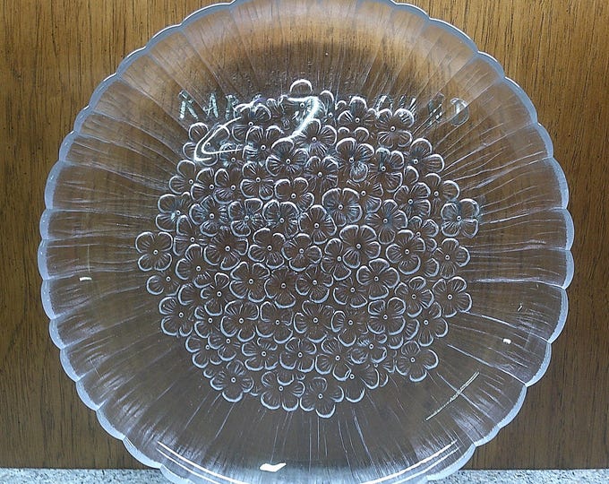 2408 Les Jardins J423 Raised Edge 14" Javit Crystal Hostess Platter - Excellent Condition in Original Box
