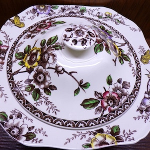2506 Alfred Meakin Vintage 1930s Medway Brown Floral Covered Vegetable Bowl / Tureen with Lid - Great Condition