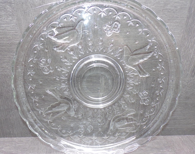 2602 Colony Crafts Vintage Crystal Garden 12" Raised Rim Platter - Embossed Birds, Butterflies, Flowers - Great Condition