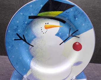2609 Sakura Cherry Snowman Vintage 8.25" Lunch / Snack Plates Set of 4
