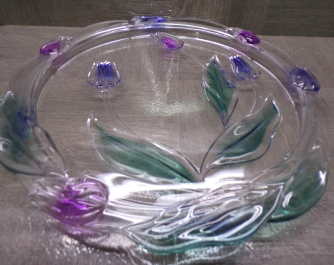 2602 Mikasa Spring Debut 14” Purple Blue Tulips Serving Cake Plate Platter Made in Germany - Great Condition