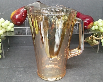 2403 Jeannette Glass 9" Iridescent Marigold Carnival Hex Optic Honeycomb 2 qt Pitcher w/Ice Lip - Excellent Condition