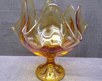 2606 Viking Epic Six Petal Vintage Amber 7.25" Handkerchief Swung Pedestal Vase Compote