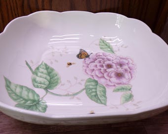 2511 Lenox Butterfly Meadow by Louise Le Luyre Ultra Fine Porcelain 9.5" Square Baker Bowl 2.5" Deep - Great Condition