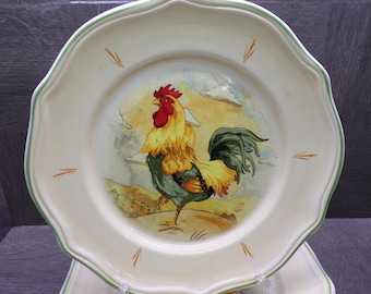 2606 Gibson Royal Rooster Vintage Hand-Painted 11" Dinner Plates Set of 3
