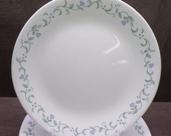 2408 Corelle Country Cottage Livingware 10.25" Dinner Plates Set of 4 Green Floral Blue Hearts - Good Condition