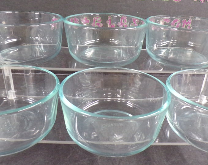 2301 Pyrex 2 Cup Bowls 5" Side Bowl / Dip Bowl Teal Tint Set of 6 - Good Condition No Cracks or Chips