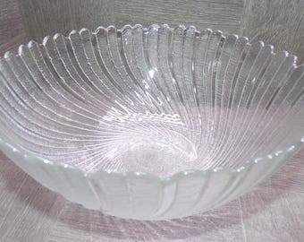 2609 Vintage Arcoroc Seabreeze Swirl Tempered Textured Glass 10" Decorative Serving Bowl