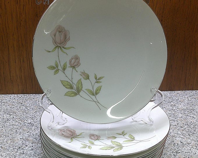 2409 Beautiful Pink Roses on 7.5" Snack / Dessert Plates Set of 7 Made in Bavaria Germany for Prudential - Good Condition No Chips or Cracks