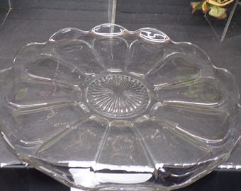 2306 Flower Petal Pattern 12.5" Footed Platter Raised Scalloped Edge Vintage