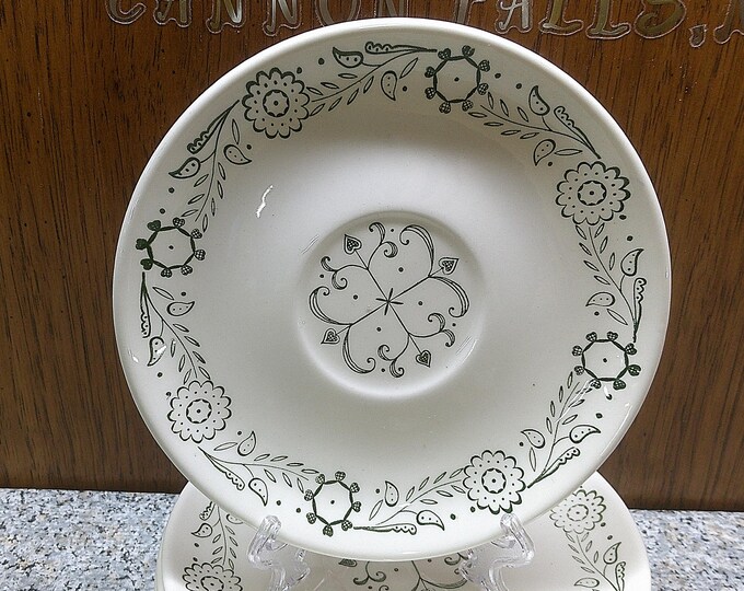 2407 Scio Provincial Pottery Green Weathervane 6" Saucers Set of 8 Vintage 1960's - Great Condition