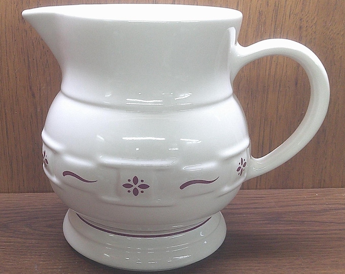 2501 Vintage Longaberger Pottery USA Woven Traditions 7.5" 64oz Stoneware Pitcher Red Band on Ivory Oven, Micro, Dish Safe- Great Condition