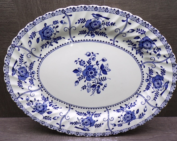 2605 Johnson Bros Indies Vintage 12" Oval Ironstone Platter Blue Floral England