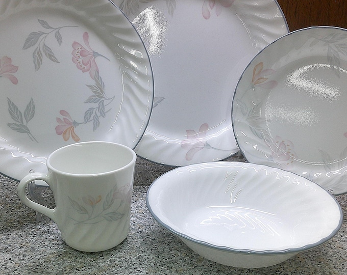 2407 Corelle Pink Trio Blossom Dinnerware - Pastel Floral Plates, Bowls, Cups - Good Condition - Choose from List: