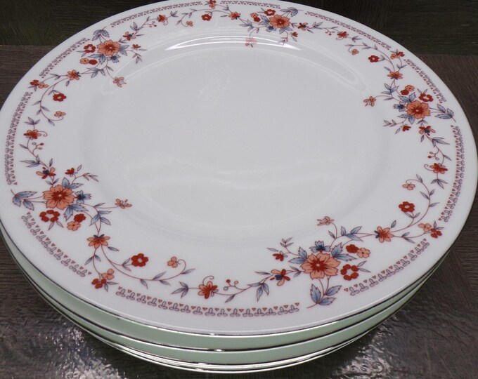 2602 Dynasty Fine China #1007 Copenhagen 10.5" Dinner Plates Set of 5 Beautiful Pink & Blue Floral - Great Cond. Light Scratches