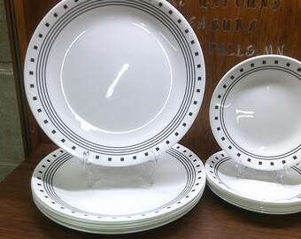 2410 Corelle City Block Black on White Vintage Retired Dinnerware - Good Condition Some Marks on Back - Choose from List: