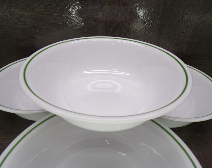 2602 Corelle White with Green Stripe 6.25" Bowls Set of 4 - Great Condition