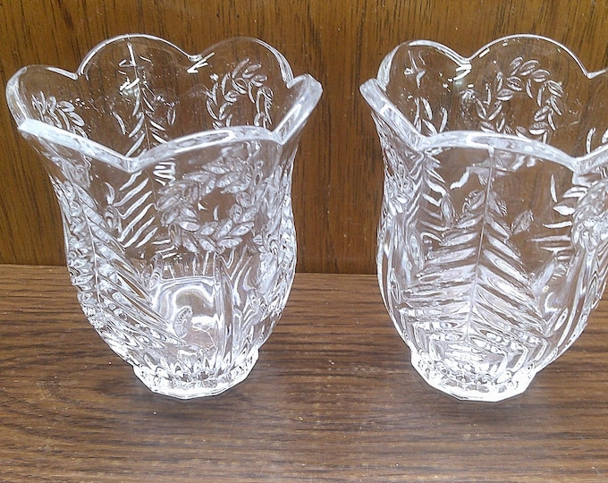 2501 Mikasa Christmas Tree & Wreath 4" Clear Vintage Votive Candle Holder Set of 2 - Excellent Condition