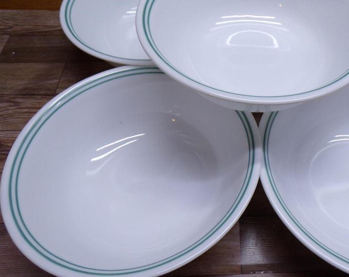 2509 Corelle Rosemarie 6" Bowls Set of 5 Double Green Band on Rim - Great Condition