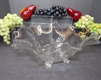 2308 Cambridge Glass 12" Elegant Martha Clear Flared 4 Footed Vintage Bowl