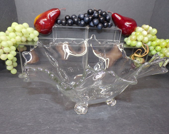 2308 Cambridge Glass Elegant Martha Clear Flared 4 Footed Vintage Bowl 12" x 10" x 5.5" Tall - Good Condition