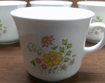 2411 Corelle Spring Meadow Vintage Retired 3.5" 6 oz Coffee Mugs/ Cups Set of 4 - USA- Great Condition