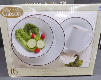 2304 Gibson Everyday China Gold Band Porcelain 16 pc Dinnerware Set