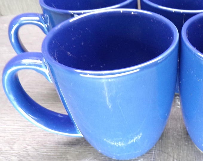 2602 Corelle Coordinates Stoneware 12 oz 4" Blue Coffee Mugs / Cups Set of 4 - Great Condition