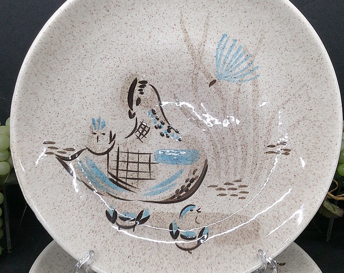 2312 Red Wing Pottery - Most have CHIPS on the Rims But Still Beautiful - Bob White Quail 11" Dinner Plates Set of 7 Hand Painted USA