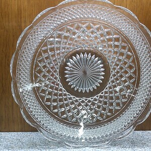 2408 Anchor Hocking Wexford Crystal Vintage 13.75" Shallow Bowl Platter Scalloped Rim 3" Tall- Great Condition Very Beautiful image 3