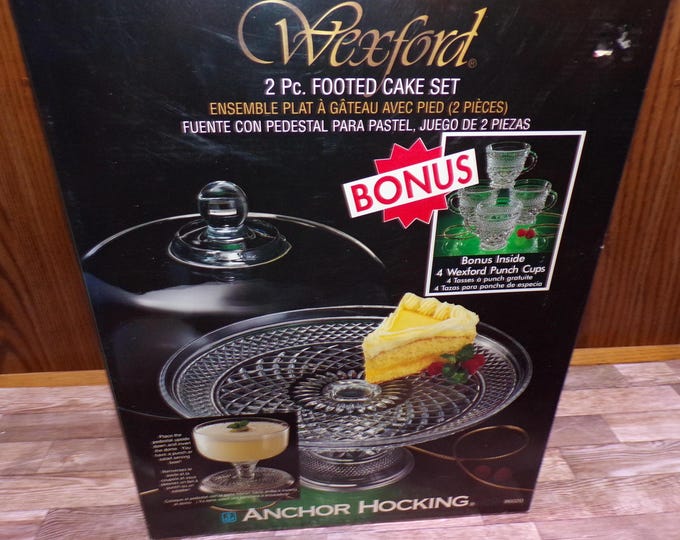 2509 Anchor Hocking Wexford 2 pc Vintage Footed Cake Platter with Dome Cover Doubles as Raised Salad or Punch Bowl Great Cond. Orig. Box